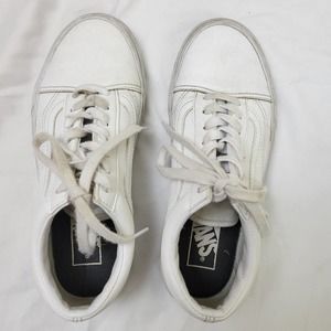 White Old Skool Leather Vans